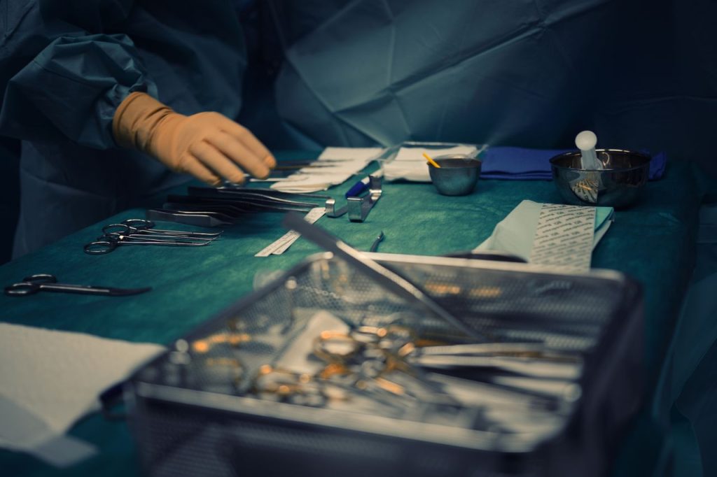 Surgical instruments on a tray