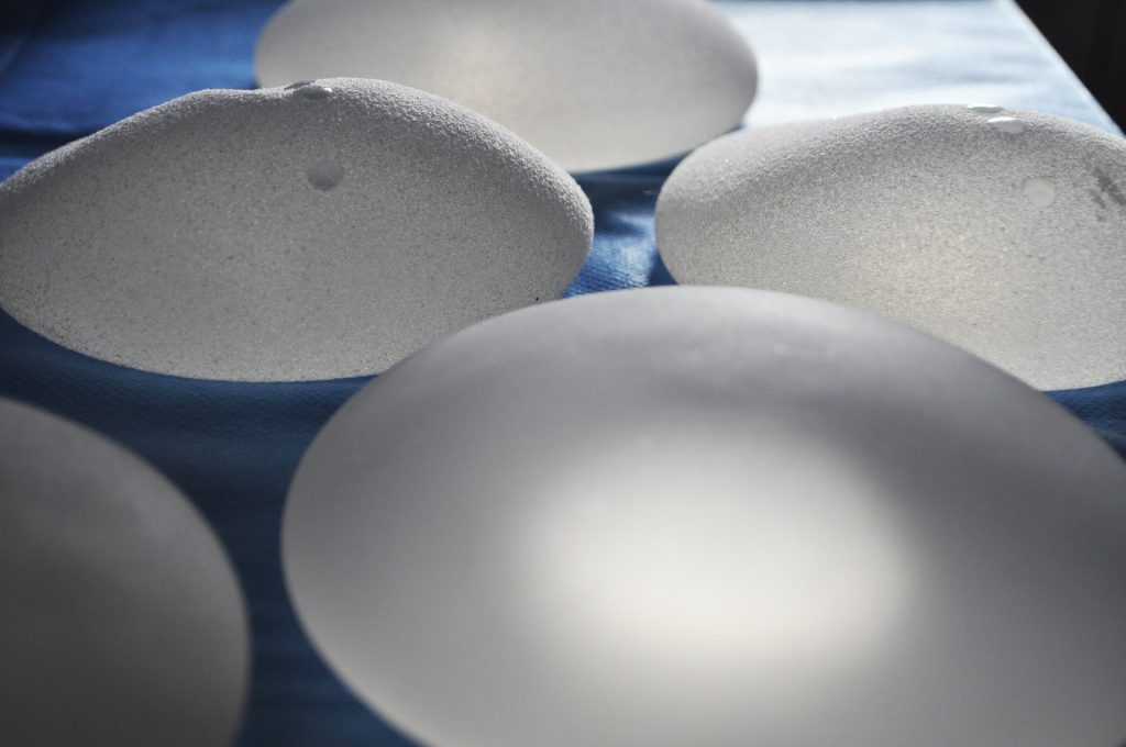 Breast implants on a surgical tray